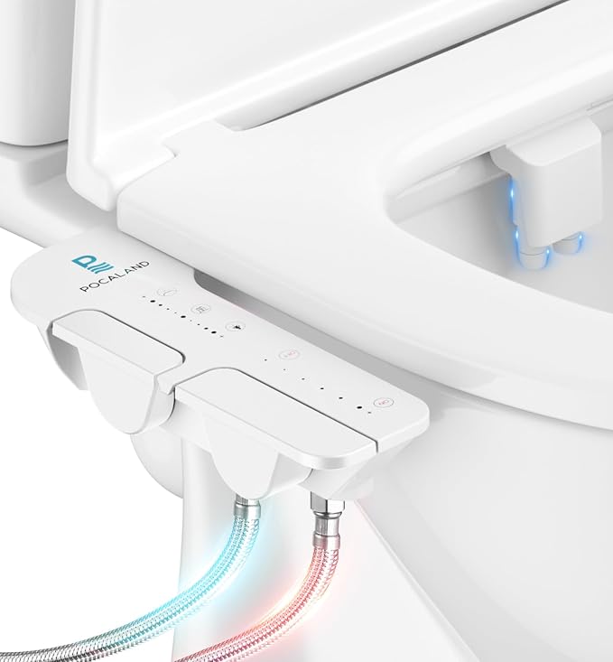 Ultra-Slim 3-in1 Bidet, Warm Water, Self-Cleaning, Posterior&Feminine Wash-(Retractable Dual Nozzles), Non-Electric Bidet Attachment for Toilet Seat, Adjustable Water Pressure, Stainless Steel Inlet