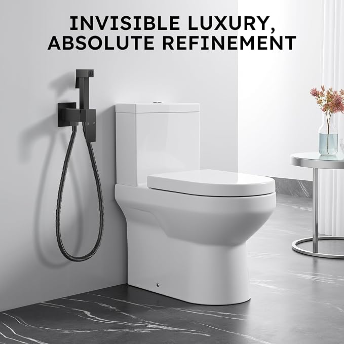 Arofa Warm Water Bidet Sprayer for Toilet with Hot and Cold Rough-in Valve, Hands-Free Handheld Jet Spray with Adjustable Water Flow, Black Square Toilet Sprayer with Bidet Hose for Feminine Wash