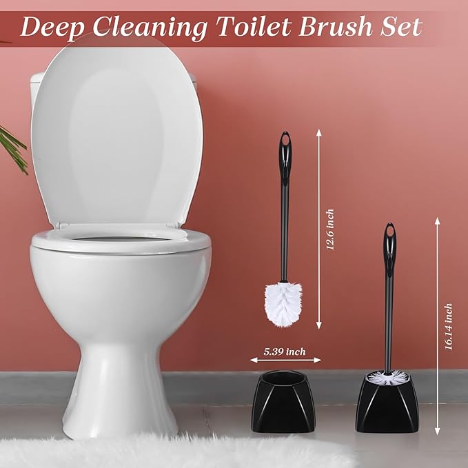 FoldTier 15 Sets Toilet Holder and Brush Set 16.14 Inch Toilet Bowl Cleaner Brush with Caddy Bathroom Scrub Plastic Scrubber with Long Handle for Bathroom Cleaning, Easy to Assemble (Black)