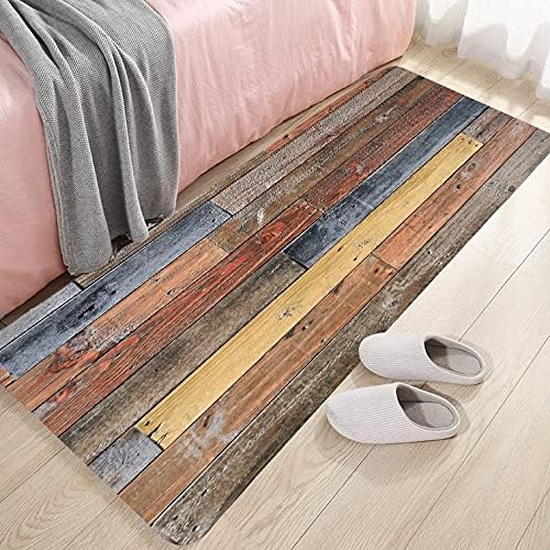 WODEJIA Flannel Mat Non Slip Bedside and Living Room,Clearance MatS Absorbent Moisture Dust Forlaundry Room,Bath Rugs Sponge Foam Soft for Bathroom and KitchenRustic Old Wooden Board 59 x 24 Inches