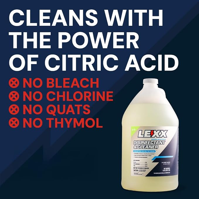 LEXX® RTU Broad Spectrum Disinfectant & Cleaner - EPA Registered, Kills 99.99% of Bacteria - Hospitals, Schools, Offices, Homes - Citric Acid, Safer Choice, Non-Toxic, No Bleach - 128 fl. oz.