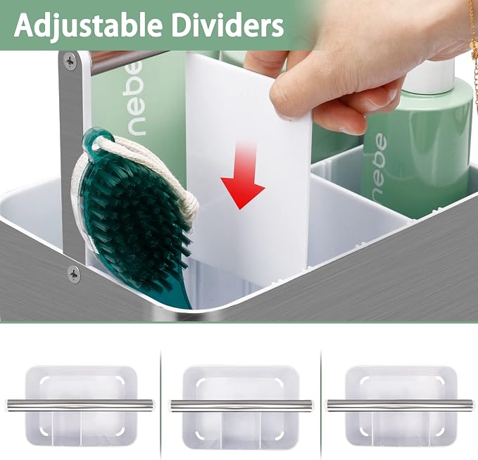 BYUNER Plastic Shower Caddy Dorm: Portable Bathroom Caddy Organizer for College with Handle and Adjustable Divider, Utility Hard Shower Basket Bin Tote for Toiletry,Shampoo,Soap,Cleaning Product