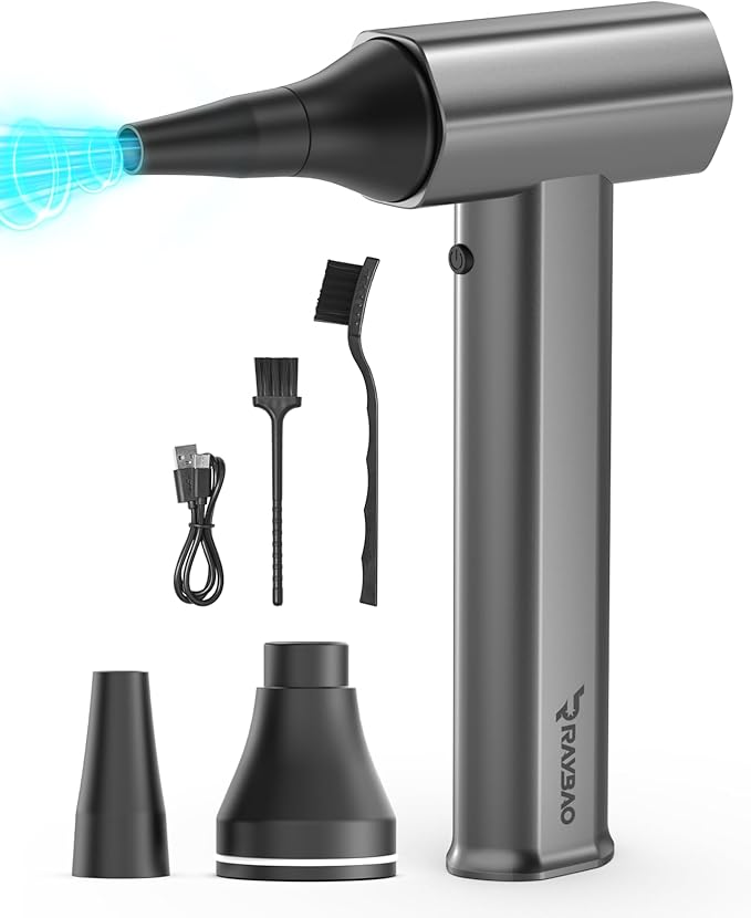 Compressed Air Duster, 130000RPM High-Speed Cordless Mini Snow Blower Air Duster, 4-Gear Jet Dry Blower for Light Snow, Computer Keyboard, Car & Outdoor Cleaning