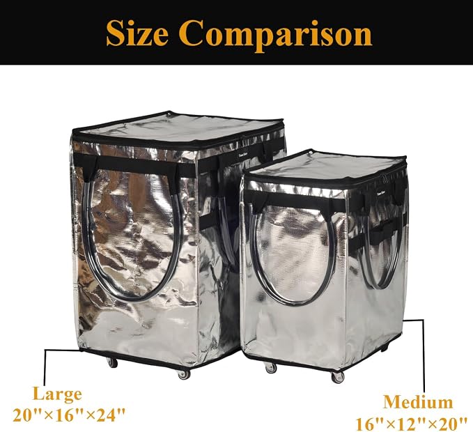 Reusable Grocery Bag On Wheels Large Capacity Shopping Trolley Foldable Rolling Tote Bag with Heavy Duty Handle for Travel (Silver, Medium)