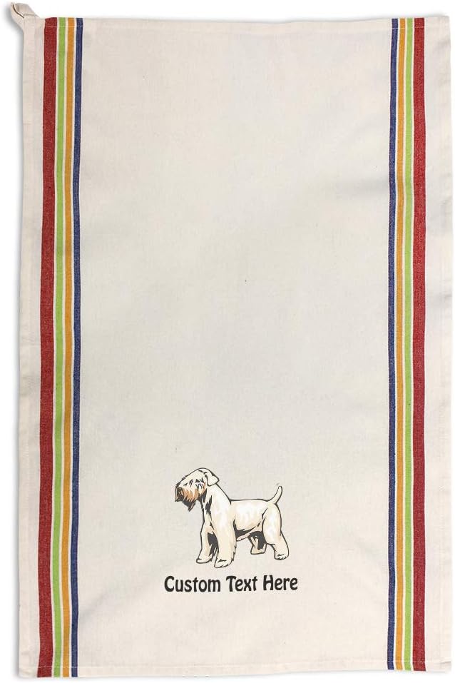 Custom Decor Kitchen Towels Irish Soft Coated Wheaten Terrier Pets Dogs Cleaning Supplies Dish Towels Multi Stripe Personalized Text Here
