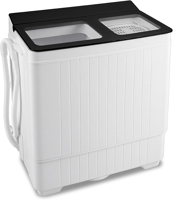 Giantex Portable Washing Machine, 26LBS Twin Tub Mini Compact Laundry Washer Spinner Combo with Drain Pump, 18Lbs Washer and 8Lbs Spinner for Apartments, RVs, Dorms, Black+White