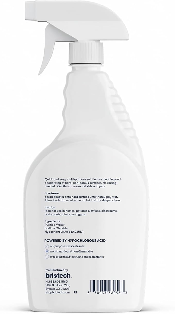 BRIOTECH Extra Strength HOCl Cleaner, 500 PPM Hypochlorous Acid Concentrate, ULV Foggers & Humidifiers, Professional Deodorizer for Dental, Offices, Schools, Homes, Peroxide Free, 32 fl oz (12 Pack)