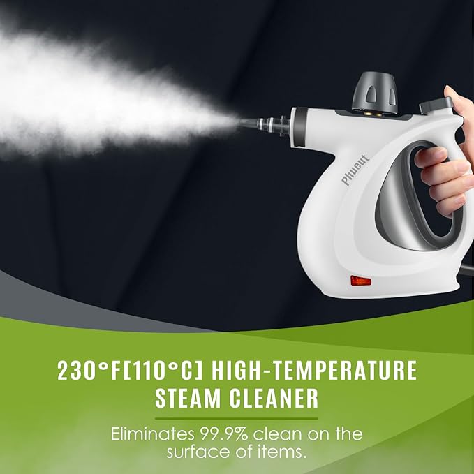 Pressurized Handheld Multi-Surface Natural Steam Cleaner with 12 pcs Accessories, Multi-Purpose Steamer for Home Use, Steamer for Cleaning Floor, Upholstery, Grout and Car (Grey) (Grey)