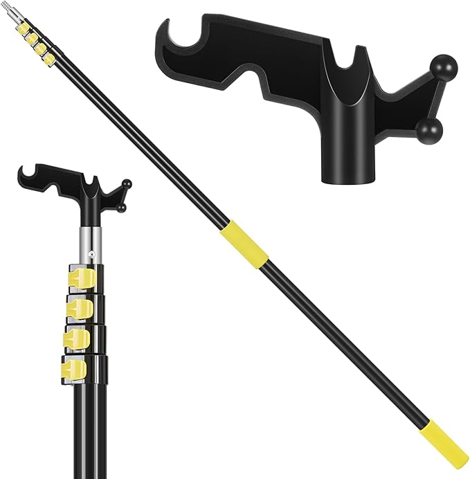 7-36 ft Telescopic Extension Pole with Utility Hook, Multi-Purpose Aluminum Pole for Painting, Dusting and New Year Window Cleaning Christmas Lights Installation Without a Ladder(Yellow)