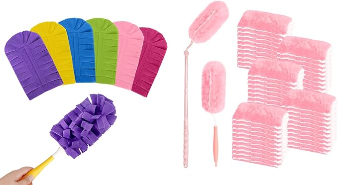 Duster Refill for Swiffer Duster, 50 Count Heavy Duty Duster Refills with 2 Handle & 6 Pack Reusable Duster Refill for Swiffer Duster Extended Handle for Cleaning