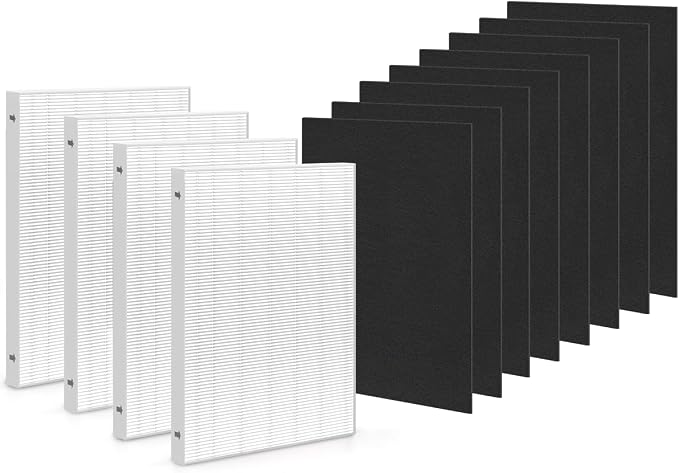 4+8 Aera Max 300 HEPA Filter Replacement Compatible with Fellowes AeraMax 290 300 DX95 Air Puri-fier True HEPA Air Filter, Fit AP-300PH HF-300 Part#9287201, 4x H13 HEPA+8x car-bon Pre-Filter