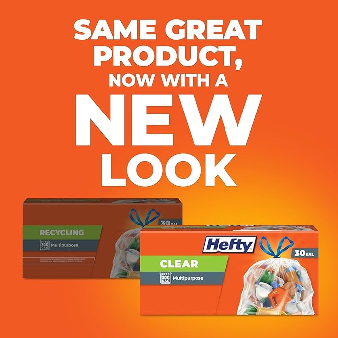 Hefty - Clear Large Trash Bags, Scent Free - 30 Gallon, 36 Count