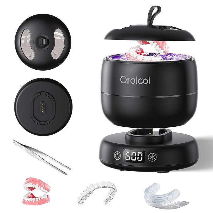 Ultrasonic Retainer Cleaner for Invisalign Portable Waterproof Mouth Guard Cleaner with Timer 3-Mode 180ml Night Guard Cleaner Powerful Cleaning-Best Gift for Braces Users/Christmas