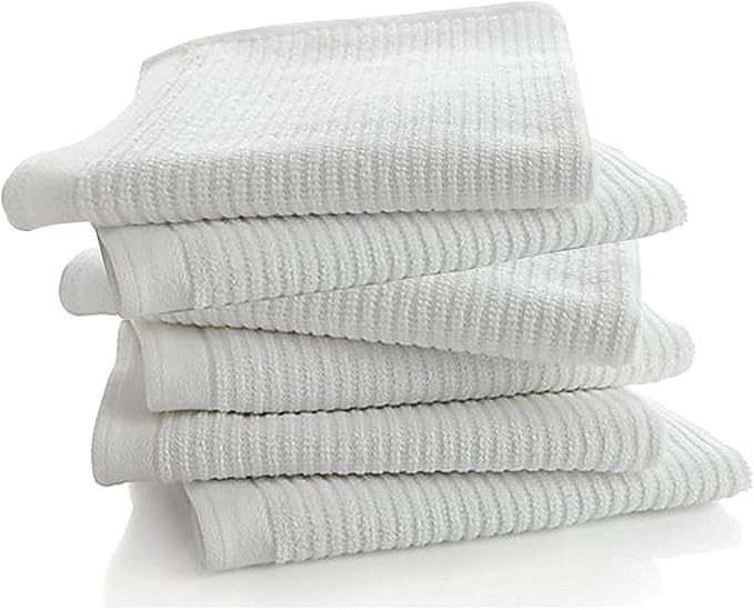 Living Fashions Bar Mop Kitchen Bathroom Cleaning Towels, Set of 6, Size 16” x 19”, First Quality, 100% Cotton, Brilliant White Color, Machine Washable