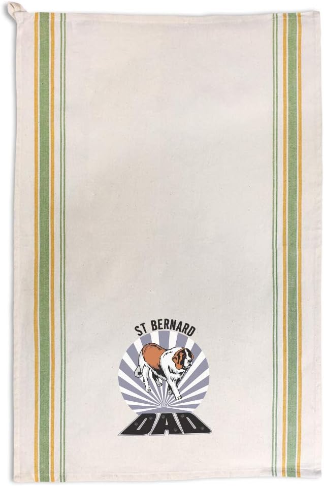 Style In Print Custom Decor Kitchen Towels Dad St Bernard Dog Pets Dogs Cleaning Supplies Dish Towels Green Stripe Design Only