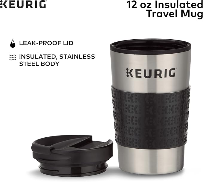 Keurig 3-Month Brewer Maintenance Kit, 7 Count & Travel Mug Fits K-Cup Pod Coffee Maker, 1 Count (Pack of 1), Stainless Steel