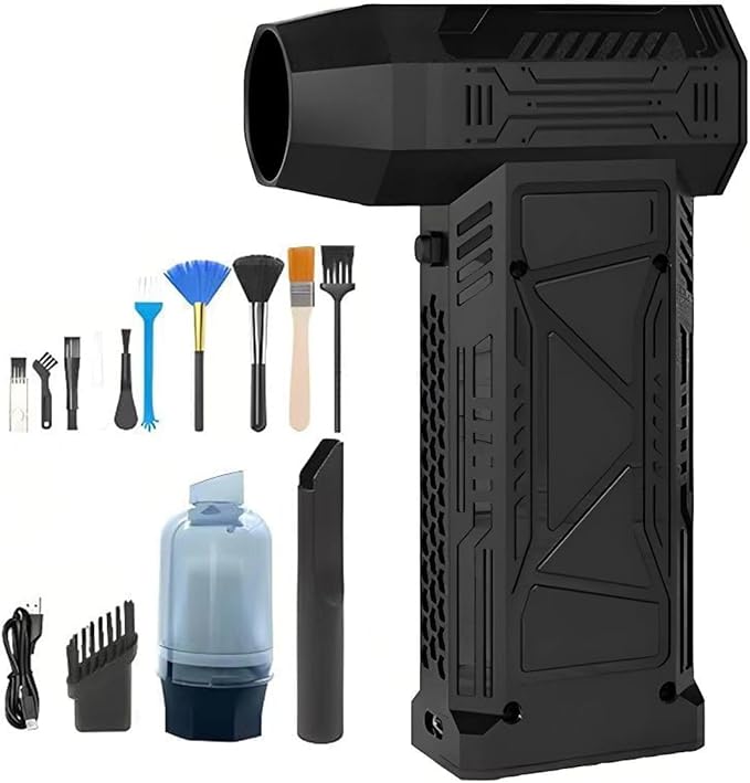 SUPERLIT Turbo Portable Air Blower Rechargeable Duster for Cleaning Detailing Accessories Electric Mini Fan Convert to Hand-Held Vacuum Cleaning Set with Brush 180,000 RPM Home Office Essentials