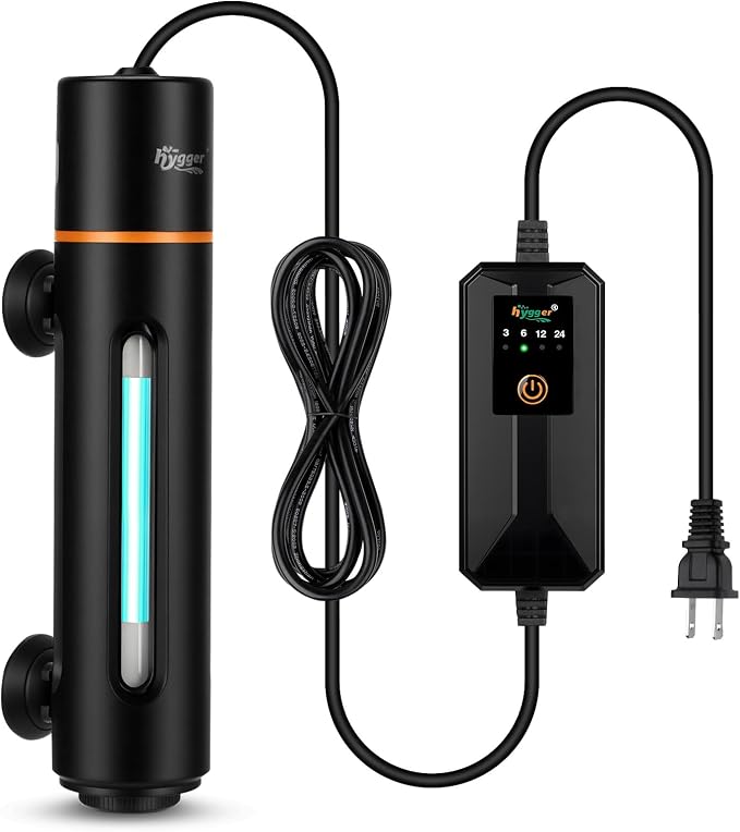 hygger 11W Aquarium U-V Light with Timer, 360° Protective Shield Clean Lamp for Green Water & Algae, Amphibian Small U-V Light for 60-180 Gal Freshwater & Saltwater Fish Tanks