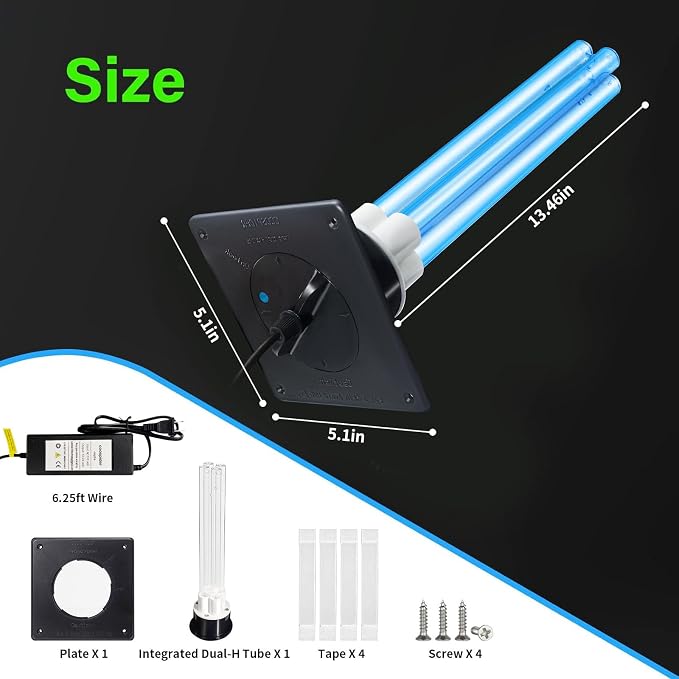 80W UV Light for HVAC Systems- Ozone-Free Commercial/Whole House Duct UVC Lamp with Ceramic Base, Dual H-Tube 99.9% Efficiency with 253.7nm, for Hotel, Mall, School, Hospitals and Other Large Places