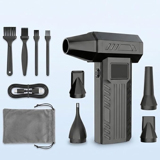 Compressed Air Duster,100000RPM Electric Air Duster with LED Display & 6 Speeds,280g Blowing Force Cordless Air Blower for Computer, Keyboard & Car, Multi-Nozzle Rechargeable Dust Remover (Black)