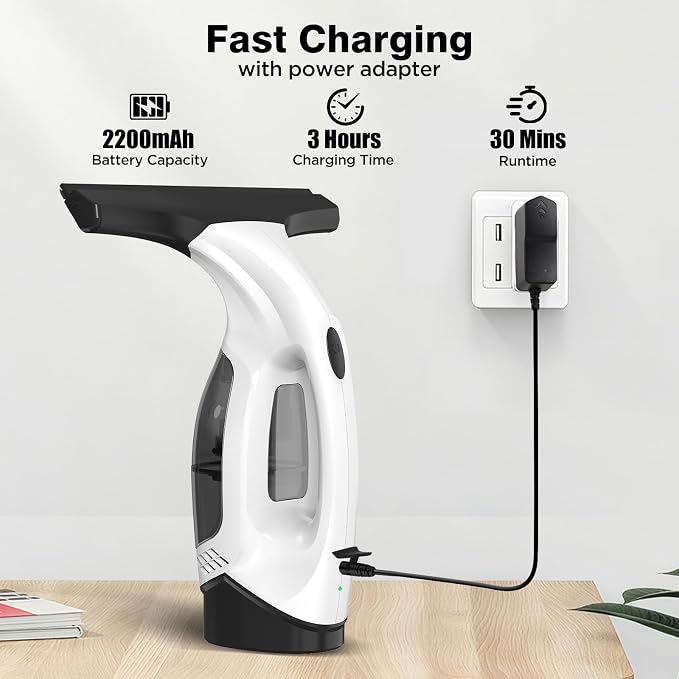 Window Vacuum Squeegee Cordless, 2000Pa Electric Window Cleaner Tool with 2200mAh & 150ml Water Collection Tank, Cleaning Kit Shower Squeegee for Glass Doors, Tiles, Mirrors, Car