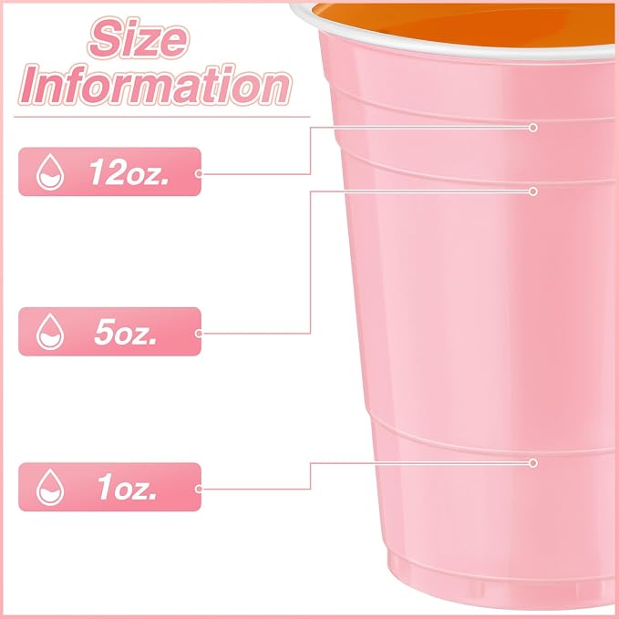 Lounsweer 100 Pcs 16 oz Disposable Party Cups Plastic Heavy Duty Drinking Water Cups for Birthday Baby Shower Wedding BBQ Picnic Party Supplies(Light Pink)