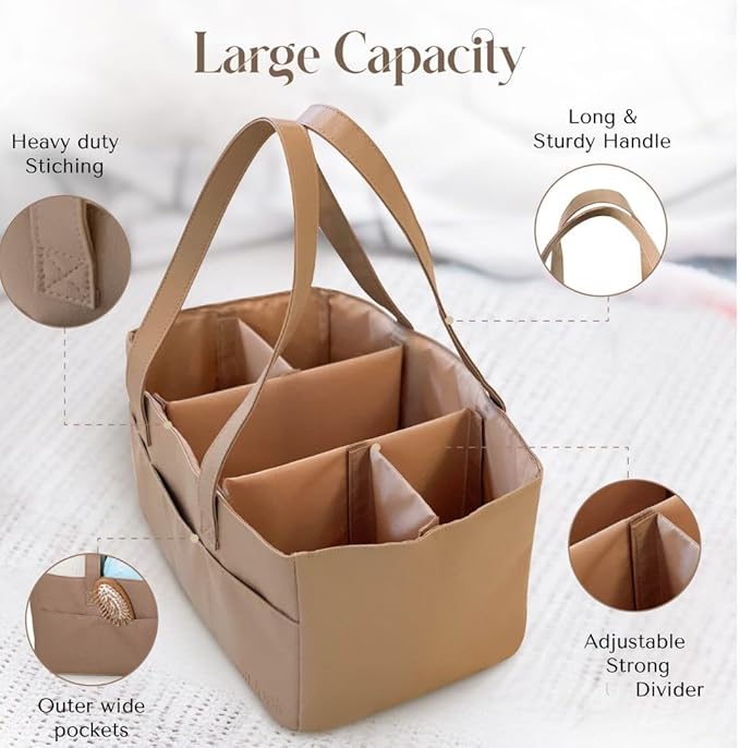 Uniklook Baby Diaper Caddy - Faux Leather -Nursery Storage Bin and Car Organizer for Diapers and Baby Wipes Stylish Nursery Storage Basket
