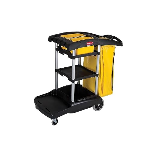 Rubbermaid Commercial Products Industrial High Capacity Storage Janitorial Cart with Wheels/Casters Two Caddies and Zippered Yellow Bag for School/Retail/Hospitality/Restaurant Black