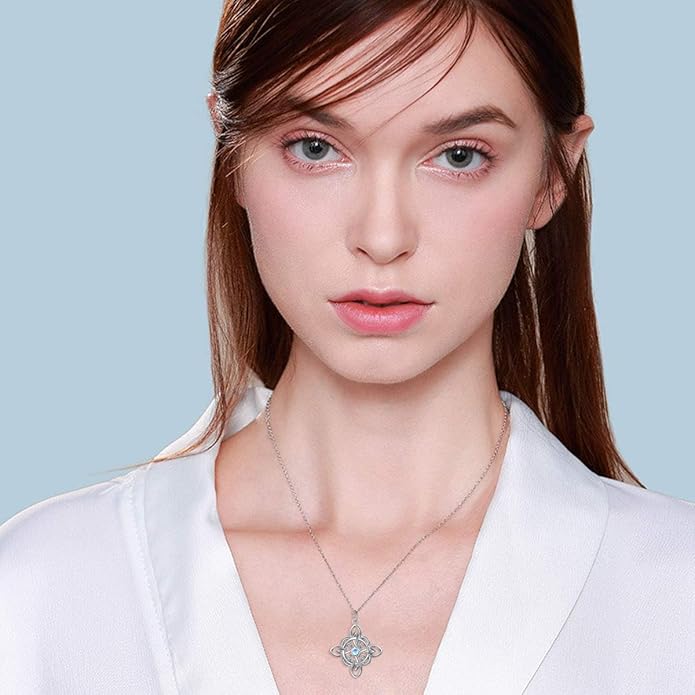 FLYOW 925 Sterling Silver Good Luck Irish Jewelry Celtic Knot Pendant Necklace for Women Birthday Graduation Gift