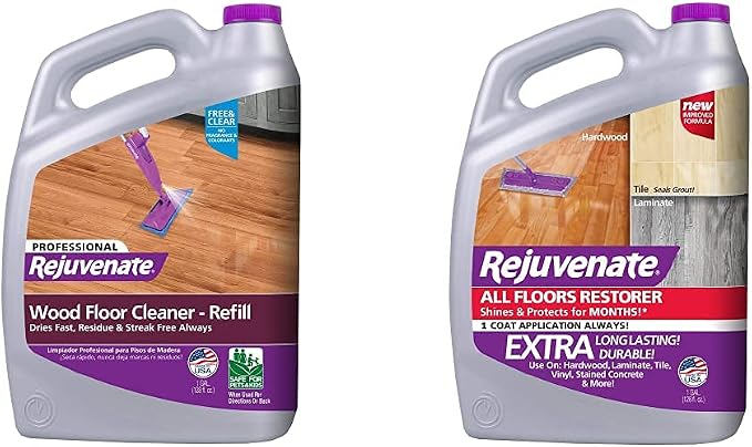 Rejuvenate High-Performance Professional Hardwood Floor Cleaner Streak-Free Formula Eliminates The Toughest Dirt and Grime with Little Effort 128oz w/All Floors Restorer 128 oz