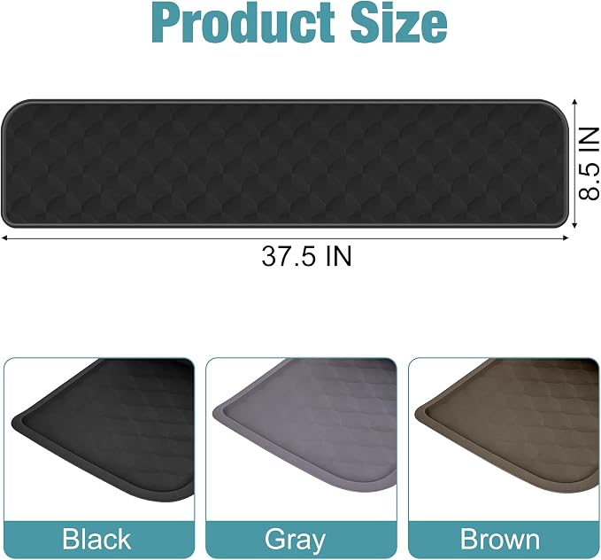 ToLanbbt Refrigerator Spill Mat - 37.5'' x 8.5'' Silicone Under Fridge Floor Protector with Raised Edge, Leak Catcher Liner Drip Tray for Refrigerator Washing Machine, Dryer, Wine Cooler, Black