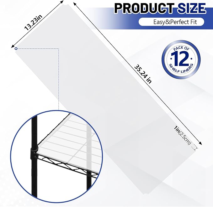 Sliner 12 Pcs 14 x 36 Inch Wire Shelf Liner Clear Plastic Waterproof Liners for Organizing Metal Rack Shelves, Kitchen Cabinets, Cupboard, Pantry