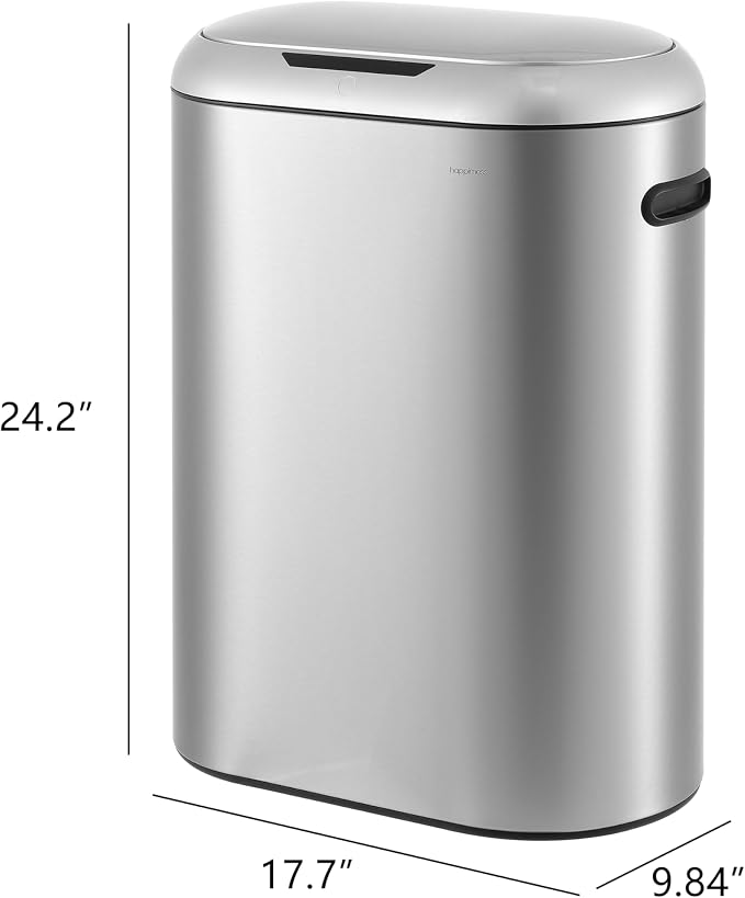 happimess HPM1016A Robo Kitchen 13.2-Gallon Slim Oval Motion Sensor Touchless Trash Can with Touch Mode, Fingerprint Resistant, Modern, Minimalistic for Kitchen, Office, Bathroom, Platinum Silver