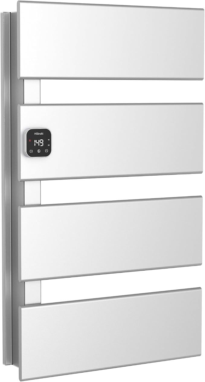 L Series Electric Towel Warmer for Bathroom, 4 Panel, Silver | Thermo Control and Timer, Fast Heat in 3 Mins, Dry Towels in 4 hrs, Memory Function, Work with Smart Plug, Left-Wiring