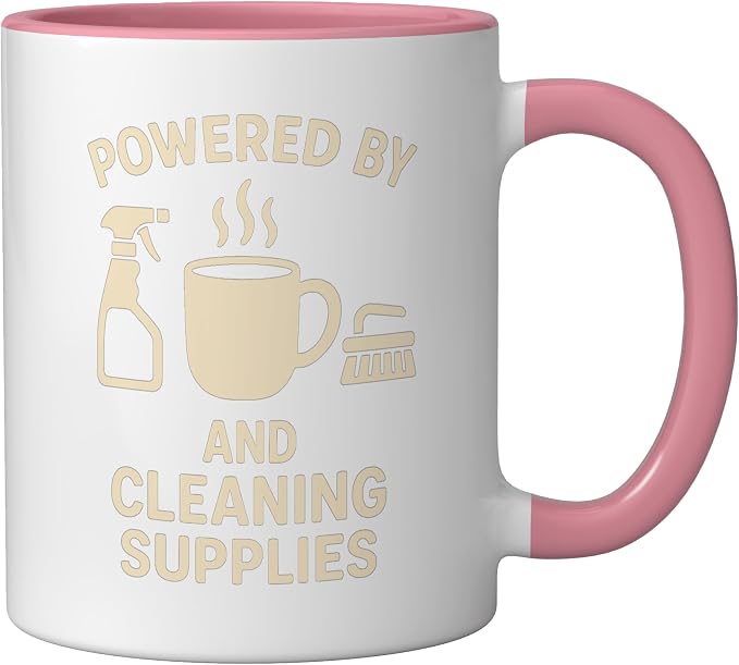 Coffee & Cleaning Supplies Daily Fuel Ceramic Mug, Pink/White