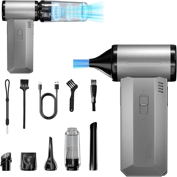 Buyounger 2-in-1 Air Duster-200000RPM Super Power Electric Duster with 8000mAh Battery, Continuously Adjustable Speed Cordless Air Duster Rechargeable for PC Keyboard, Car, Home, and Outdoor