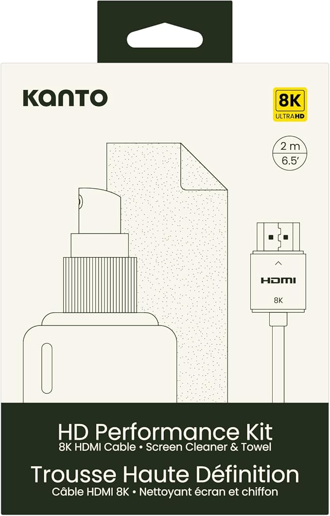 Kanto HT6-KIT Screen Cleaning Kit with Screen Safe Cleaning Spray, Microfiber Cloth and HDMI 2.1 Cable
