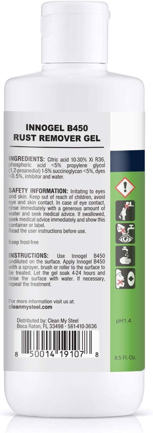 Innogel B450 Heavy-Duty Industrial Use Rust Stain Remover for Metal Surfaces Including Stainless Steel. Metal Cleaner Gel Needs No Scrubbing, Simply Apply and Rinse off (8.5 oz)