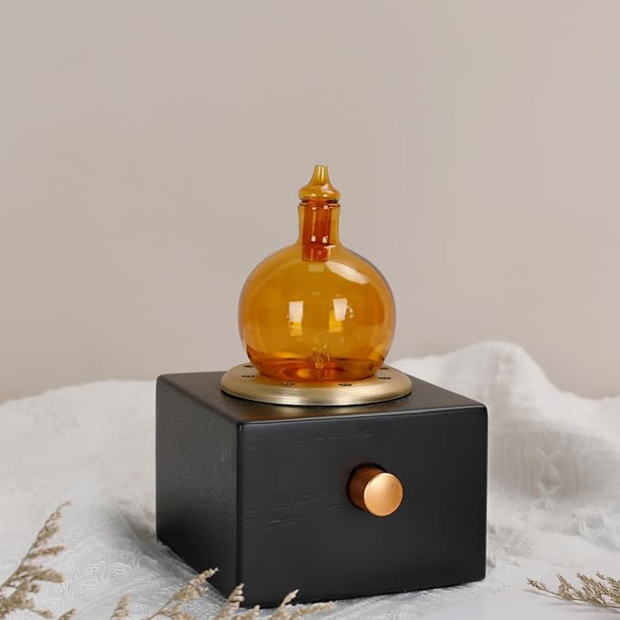 Cordless Aroma Oil Nebulizer - Waterless Diffuser for Essential Oil with Glass & Wood, Rechargeable Portable Nebulizing Machine, Battery Operated up to 40h - Gold & Fire Original Design