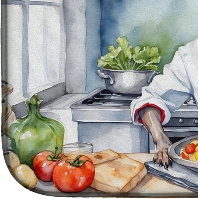 Caroline's Treasures DAC6189DDM American Hairless Terrier The Chef Dish Drying Mat Absorbent Dish Drying Mat Pad for Kitchen Counter Dish Drainer Mat for Countertop, 14 x 21", Multicolor
