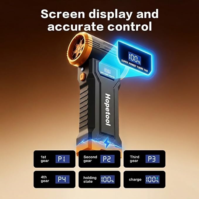 Electric Air Duster, 150000RPM Brushless Motor, 4-Gear Cordless Compressed Air Blower with LED Light and Screen Display, Rechargeable for PC Keyboard Computer Car Cleaning