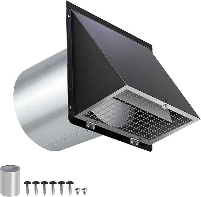 4 Inch Dryer Vent Cover Outside,4" Dryer Vent Cover Outdoor,Dryer Wall Vent Exhaust Vent Cover,Hooded Wall Vent with Screen & Damper,Exterior Dryer Vent Hood Cap for Duct,Exhaust Fan,Galvanized Steel