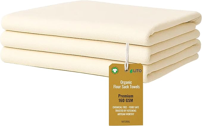 Flour Sack Towels | Tea Towel for Crafts| Kitchen Dish Cotton Blank Towel for Embroidery| Baking Bread Proofing Linen Cover| Super Absorbent Quick Dry| 3 Pack 28"x28" Natural