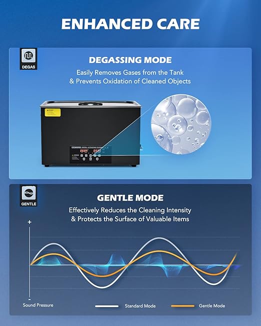 CREWORKS 30L Digital Ultrasonic Cleaning Machine with Degas and Gentle Mode, 600W Ultrasonic Cleaner Machine with Heater and Timer, 7.9 gal Ultrasound Cleaner for Retainer Watch Auto Tool Machine Part