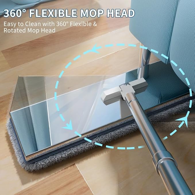 Separates Dirty Water Mop and Bucket Set for Home with 4 Extra Refills, Stainless Steel Mop and Bucket with Wringer Sliver