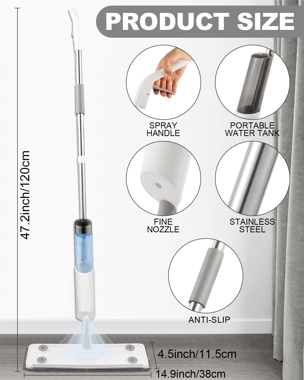 Spray Mop for Floor Cleaning Refillable Bottle with 2 Washable Reusable Microfiber Pads,Mop for Wooden, Bamboo,and Cement Floors Suitable for Both Household and Commercial Applications