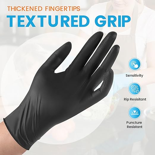 ANBOOSN Rubber Gloves - ISO 13485 - Protect animals and Staff - Durable, Latex-free and Eco-friendly For Pet Care Professionals, Wildlife centers, and Zoos - Small, Black of 100 Pcs