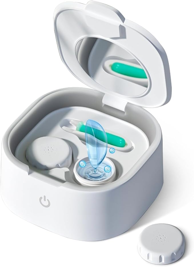 Contact Lens Cleaner, Ultrasonic Rigid Contact Lens Cleaner with USB Charger for OK Lenses, RGP, Colored and Soft Lenses (White)