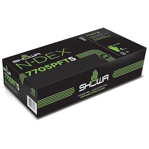 SHOWA Best N-Dex 7705PFT Accelerator-free Disposable Nitrile Glove, Powder Free, X-Large (Pack of 500) Green