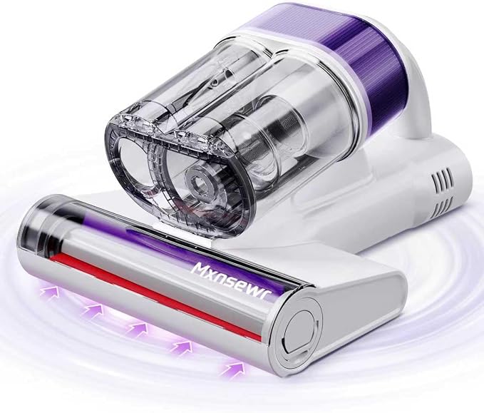 Mxnsewr Mattress Vacuum Cleaner, Ultrasonic Bed Vacuum Cleaner with 18Kpa Strong Suction, 150°F Heat & 253.7nm UV-C Light, Intelligent Dual Cup, One-Click Dust Removal for Bed, Sofa, Carpet, White